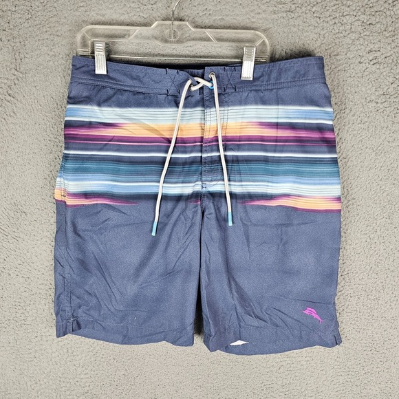 Tommy Bahama Swim Trunks Shorts Mens Medium Navy Rainbow Stripes Relaxed Fit - Picture 1 of 12